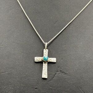 Silver Cross Pendant Necklace with Turquoise Accent